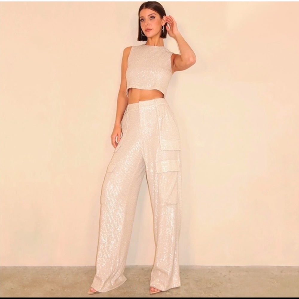 Elegant Cream Sequin Jumpsuit Noli